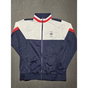 France FFF Soccer Track‎ Jacket Full Zip Two Stars Rooster Logo Navy White Large